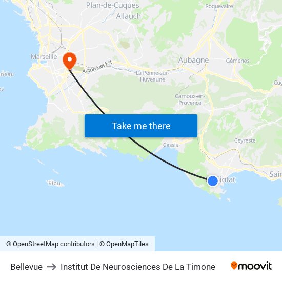 Bellevue to Institut De Neurosciences De La Timone map