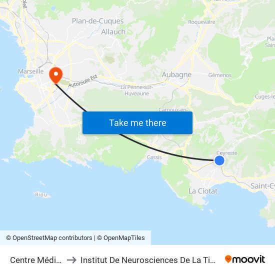 Centre Médical to Institut De Neurosciences De La Timone map