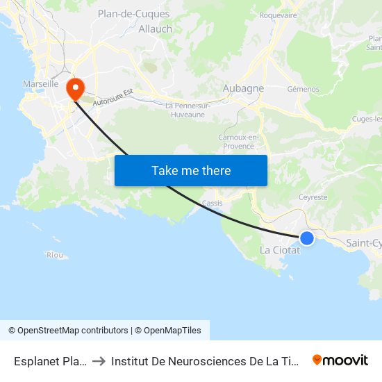 Esplanet Plage to Institut De Neurosciences De La Timone map