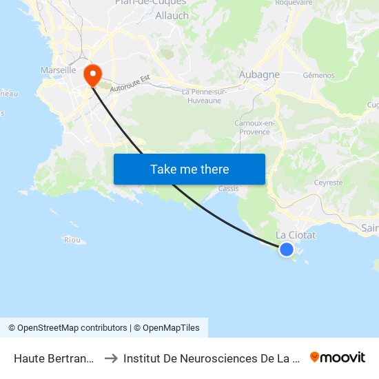 Haute Bertrandière to Institut De Neurosciences De La Timone map