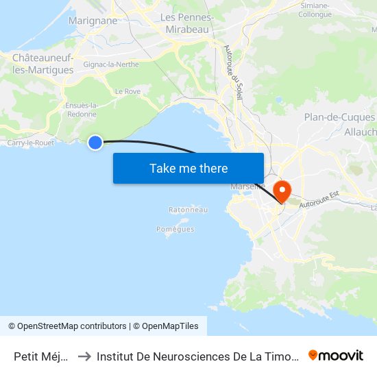 Petit Méjan to Institut De Neurosciences De La Timone map