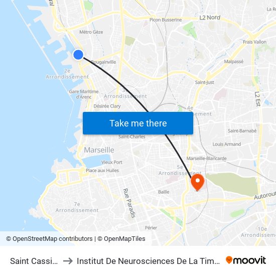 Saint Cassien to Institut De Neurosciences De La Timone map