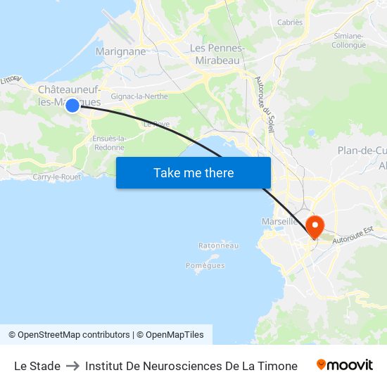 Le Stade to Institut De Neurosciences De La Timone map