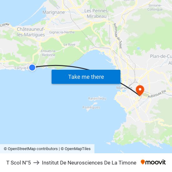 T Scol N°5 to Institut De Neurosciences De La Timone map