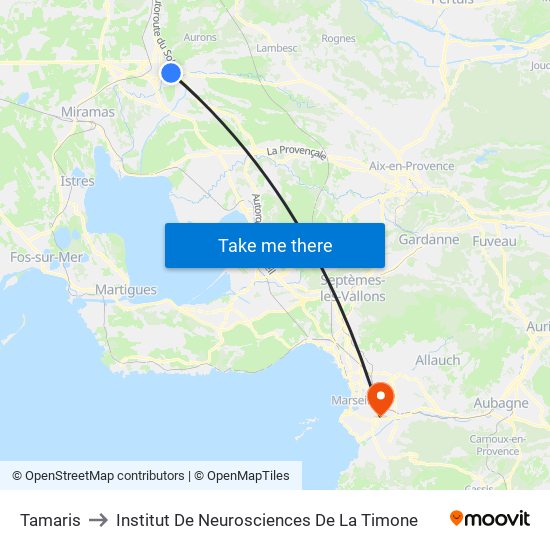 Tamaris to Institut De Neurosciences De La Timone map