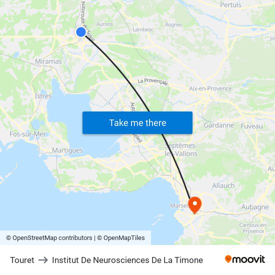 Touret to Institut De Neurosciences De La Timone map