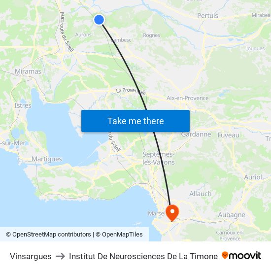 Vinsargues to Institut De Neurosciences De La Timone map