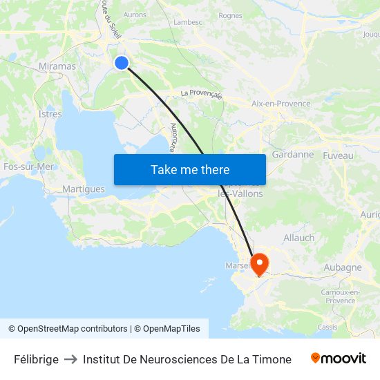 Félibrige to Institut De Neurosciences De La Timone map