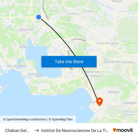 Chaban Delmas to Institut De Neurosciences De La Timone map