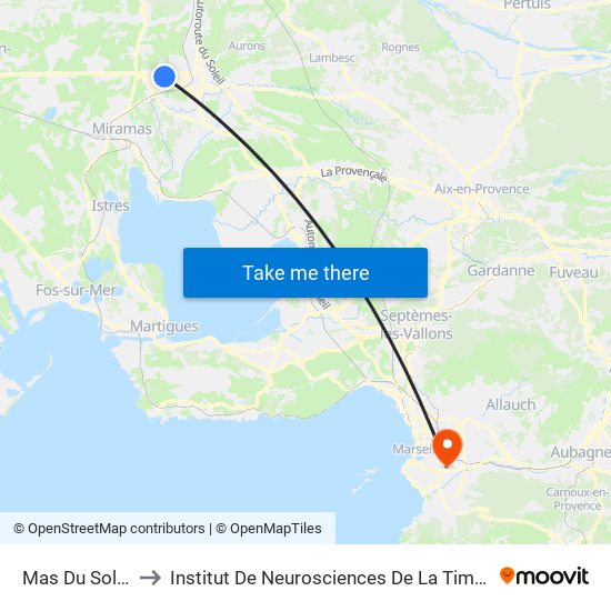 Mas Du Soleil to Institut De Neurosciences De La Timone map