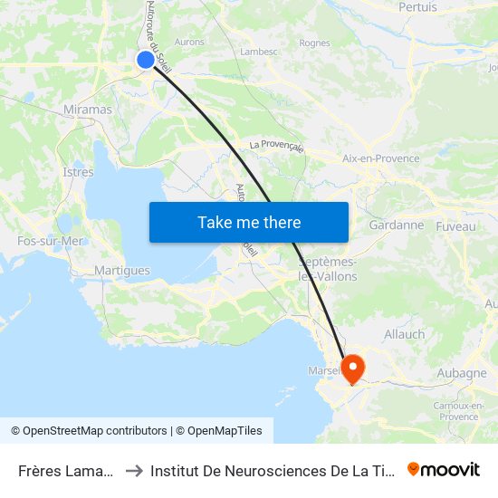 Frères Lamanon to Institut De Neurosciences De La Timone map