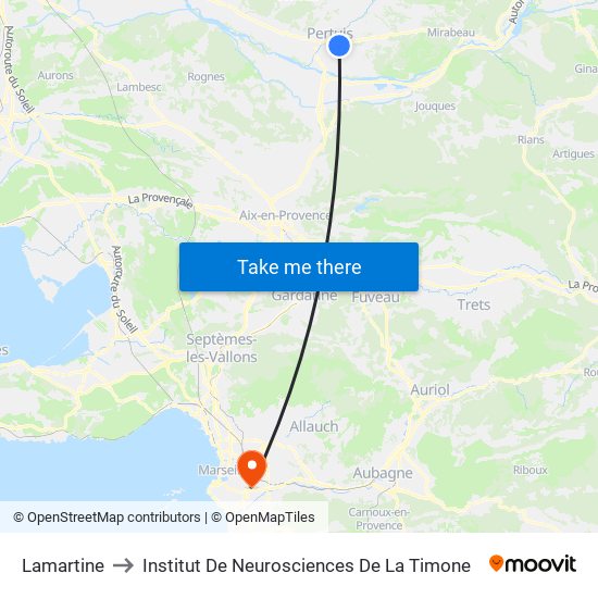 Lamartine to Institut De Neurosciences De La Timone map