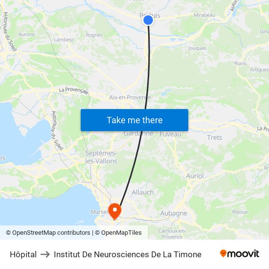 Hôpital to Institut De Neurosciences De La Timone map