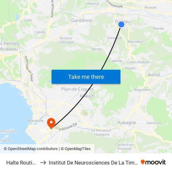 Halte Routière to Institut De Neurosciences De La Timone map