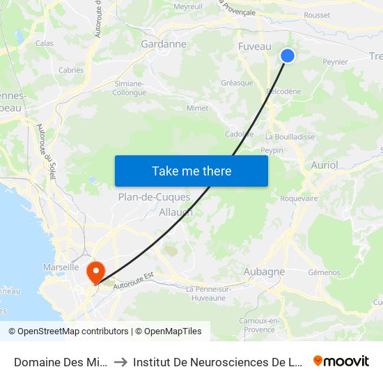 Domaine Des Michels to Institut De Neurosciences De La Timone map