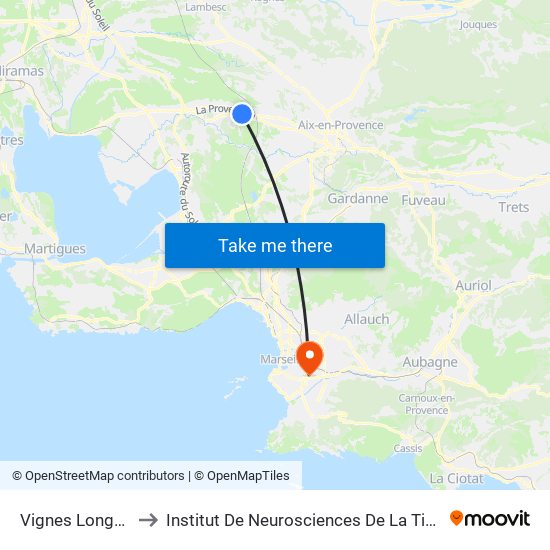 Vignes Longues to Institut De Neurosciences De La Timone map