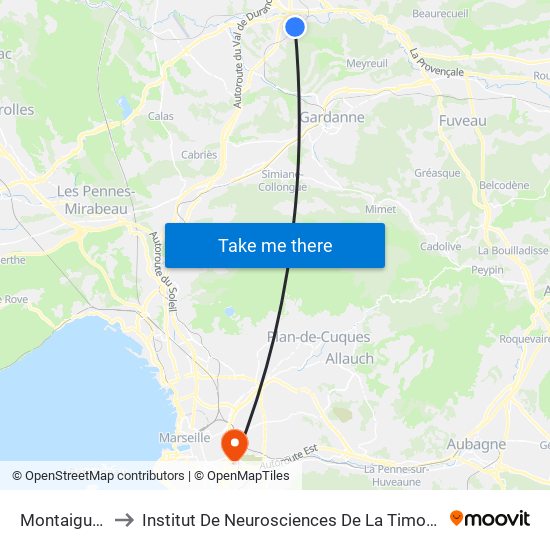 Montaiguet to Institut De Neurosciences De La Timone map