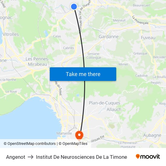 Angenot to Institut De Neurosciences De La Timone map