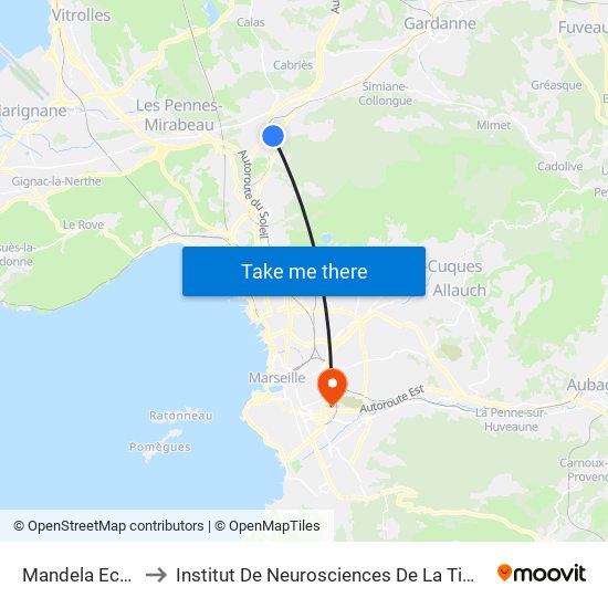 Mandela Ecole to Institut De Neurosciences De La Timone map