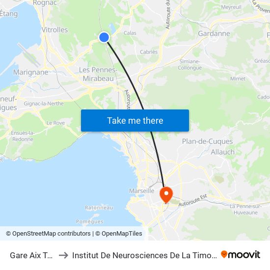 Gare Aix Tgv to Institut De Neurosciences De La Timone map