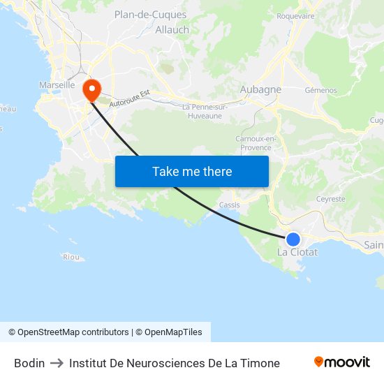 Bodin to Institut De Neurosciences De La Timone map