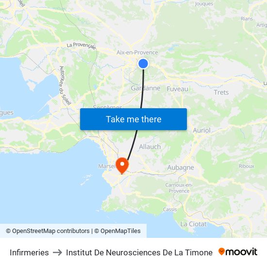 Infirmeries to Institut De Neurosciences De La Timone map