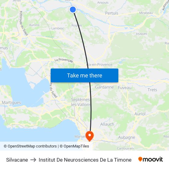 Silvacane to Institut De Neurosciences De La Timone map
