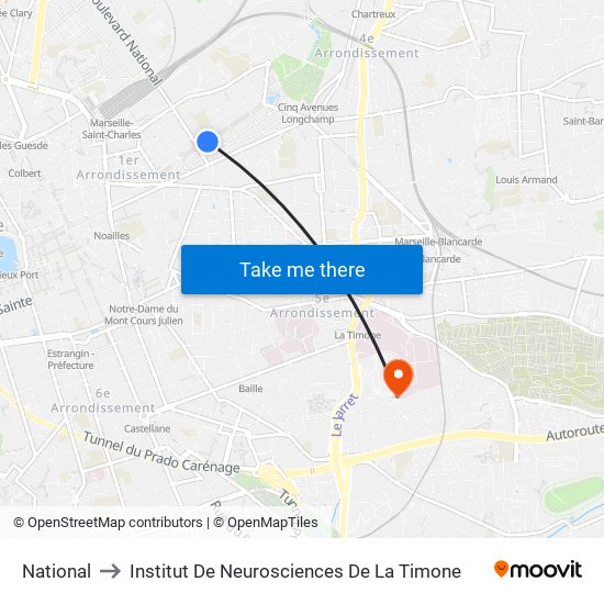 National to Institut De Neurosciences De La Timone map