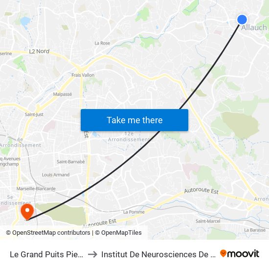 Le Grand Puits Pie D'Autry to Institut De Neurosciences De La Timone map
