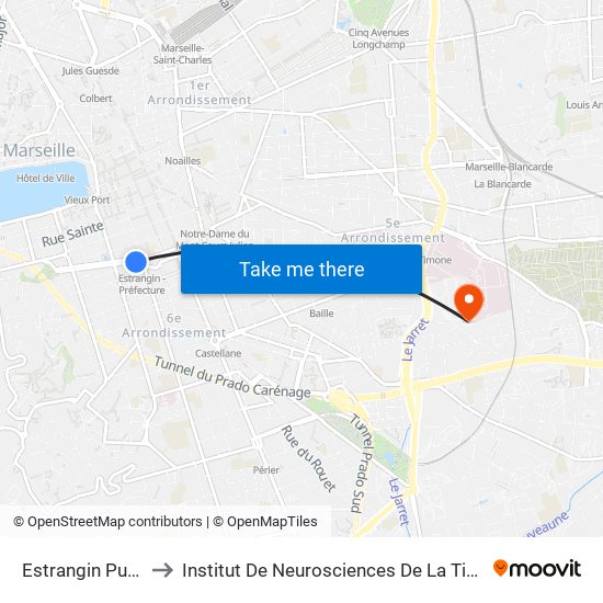 Estrangin Puget to Institut De Neurosciences De La Timone map