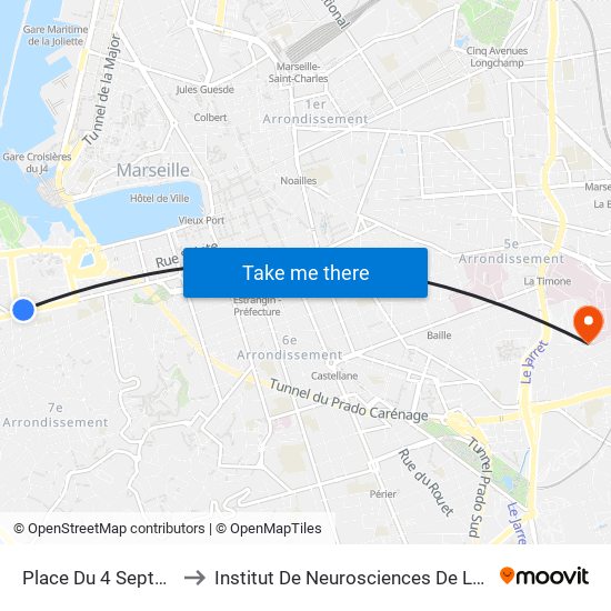 Place Du 4 Septembre to Institut De Neurosciences De La Timone map