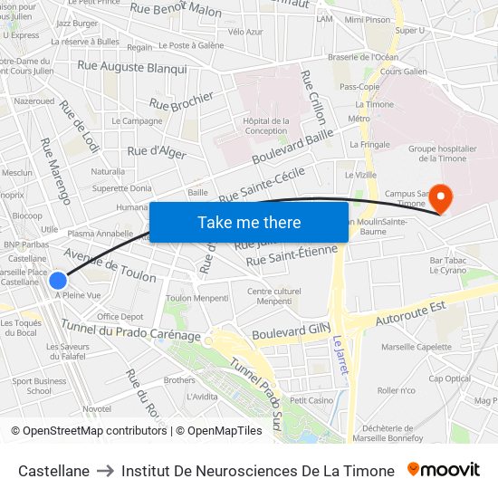 Castellane to Institut De Neurosciences De La Timone map