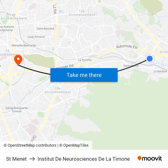 St Menet to Institut De Neurosciences De La Timone map