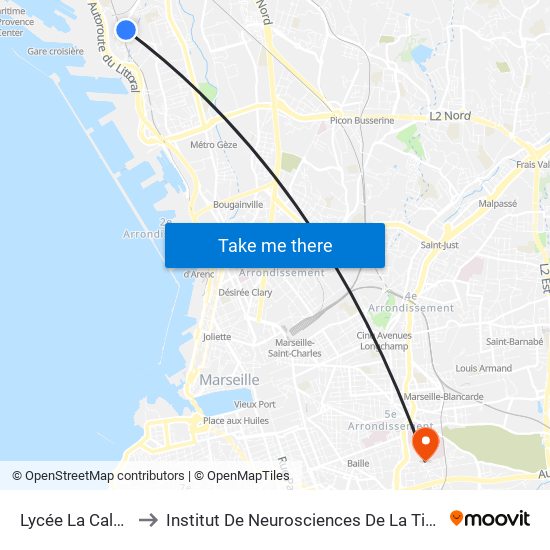 Lycée La Calade to Institut De Neurosciences De La Timone map