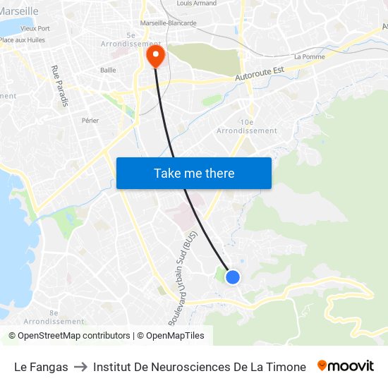 Le Fangas to Institut De Neurosciences De La Timone map