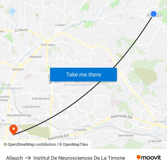 Allauch to Institut De Neurosciences De La Timone map