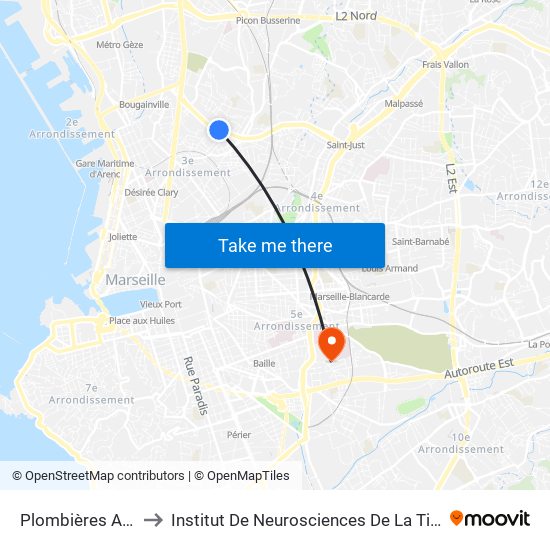 Plombières Arnal to Institut De Neurosciences De La Timone map