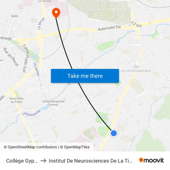 Collège Gyptis to Institut De Neurosciences De La Timone map