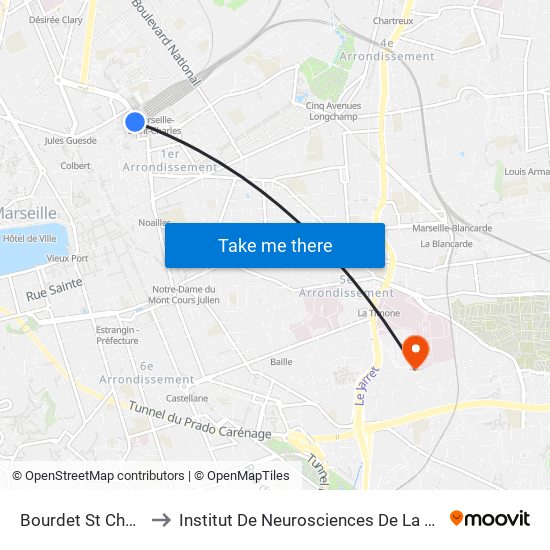 Bourdet St Charles to Institut De Neurosciences De La Timone map