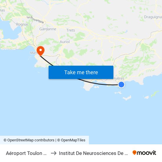 Aéroport Toulon Hyeres to Institut De Neurosciences De La Timone map