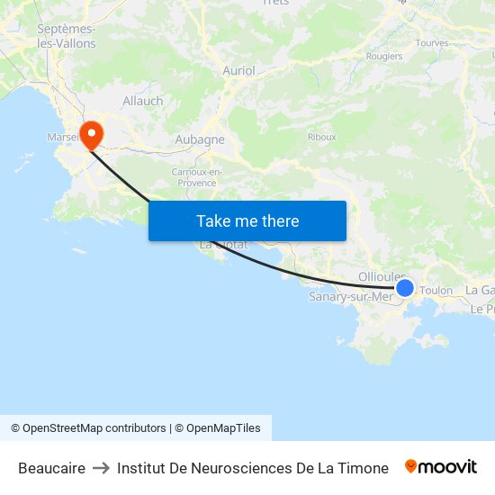 Beaucaire to Institut De Neurosciences De La Timone map