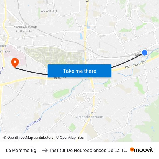 La Pomme Église to Institut De Neurosciences De La Timone map