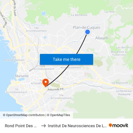 Rond Point Des Oliviers to Institut De Neurosciences De La Timone map