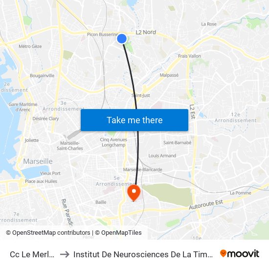 Cc Le Merlan to Institut De Neurosciences De La Timone map