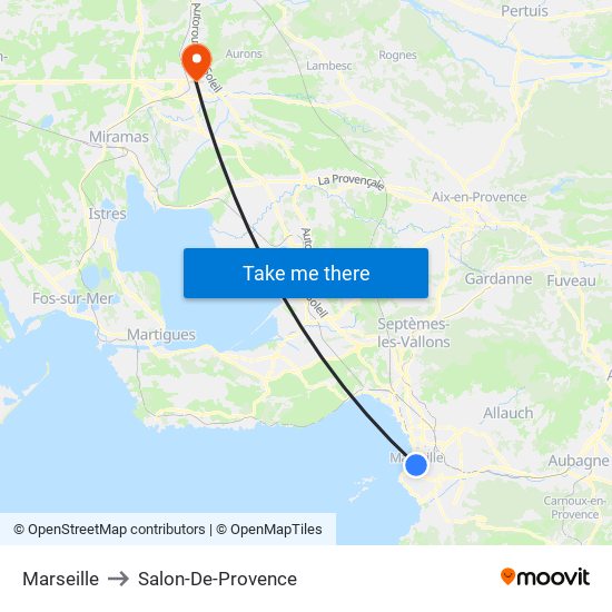 Marseille to Salon-De-Provence map