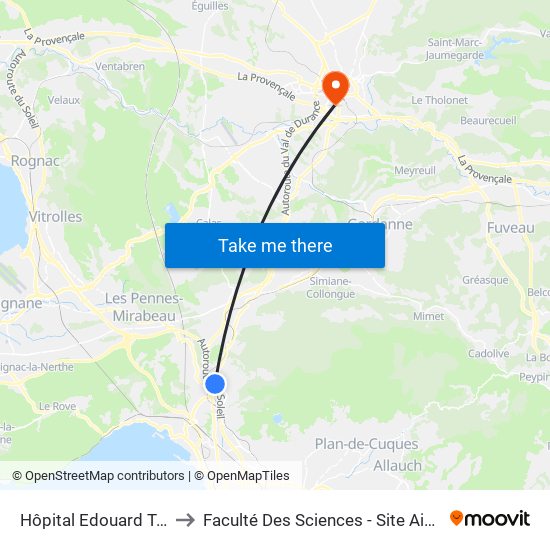 Hôpital Edouard Toulouse to Faculté Des Sciences - Site Aix-Montperrin map