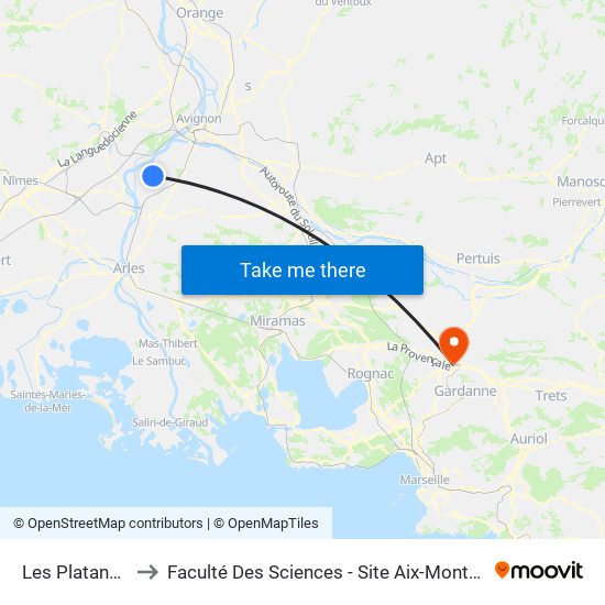 Les Platannes to Faculté Des Sciences - Site Aix-Montperrin map