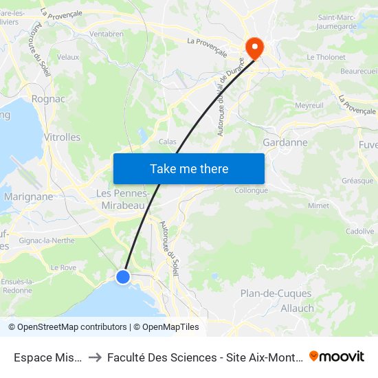 Espace Mistral to Faculté Des Sciences - Site Aix-Montperrin map