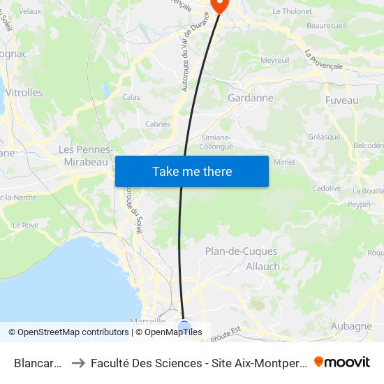 Blancarde to Faculté Des Sciences - Site Aix-Montperrin map