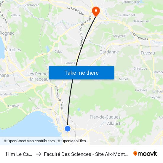 Hlm Le Canet to Faculté Des Sciences - Site Aix-Montperrin map